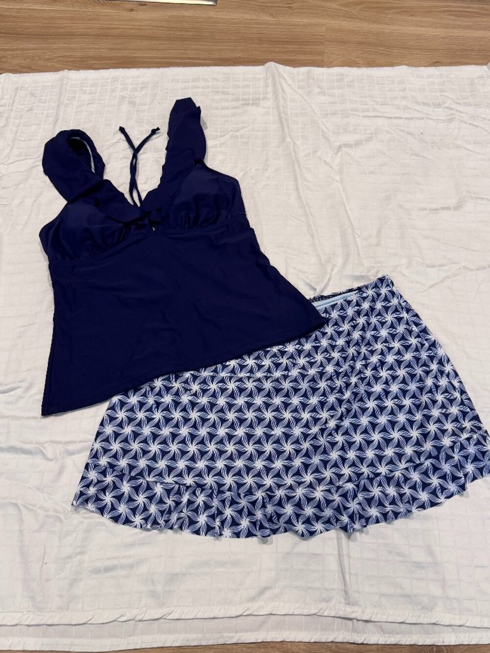 Blue Ruffled Tankini & Skirt Bottom - M